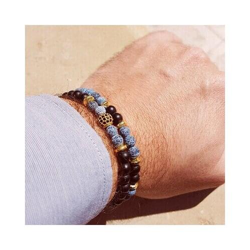 UNISEX fantastic double bracelet agate flints black stone blue gg 99 S0485 sent from Italy