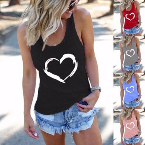 Summer Womens Love Printing T-shirts Round Neck Sleeveless Streetwear Casual Sports shirt Top Vest T-shirt Loose T Tank Fe G1O7