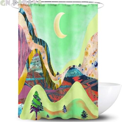 Landscape mountain moon macrame Bath Curtains Waterproof Polyester Fabric Ukiyo-e article Shower Curtains Screen with Hooks new