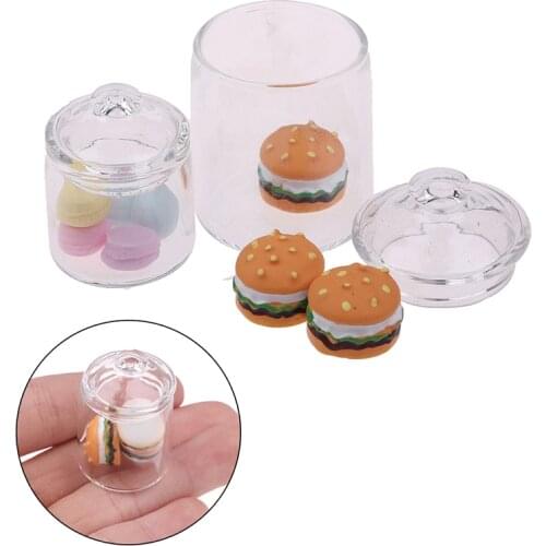 Hot sale 1/12 Dollhouse Kitchen Clear Glass pot Storage Jar Miniature hamburger toy