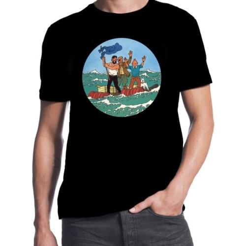 Tintin And Red Sea Sharks Classic Retro Adventure Funny Comic Book Black T-Shirt Streetwear Casual T-shirt Tees Tops