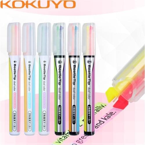 KOKUYO Highlighter Beetle Tip Double-head Highlighter Marker Pen Light-colored student color hand pen double line pen PM-L303