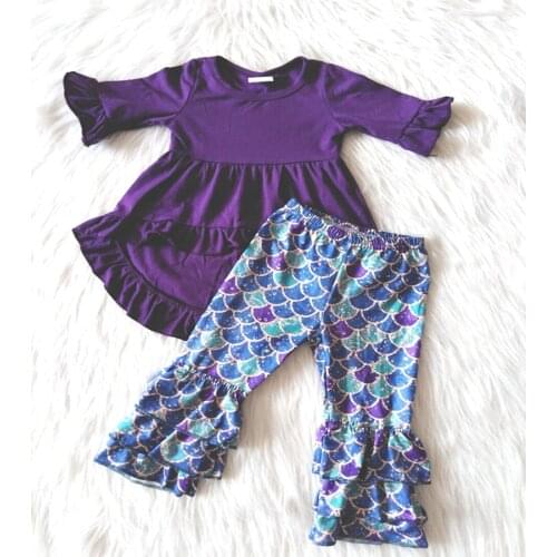 Kids solid tunic top and bell pants 2 pieces set baby girl purple top outfit fall fashion outfit
