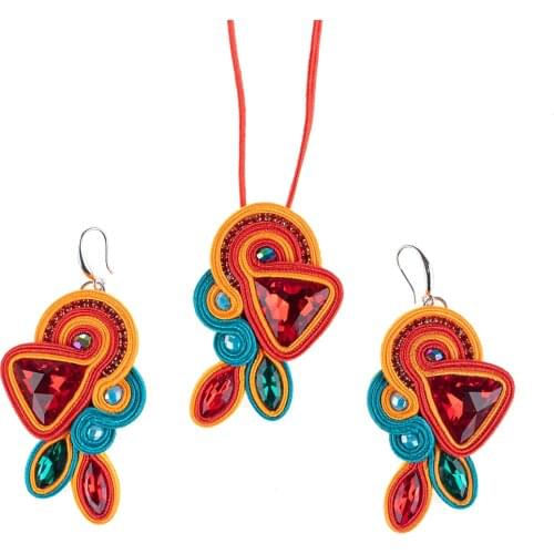 Colorful Soutache necklace sets for women Fashion crystal necklaces Delicate jewelry Handmade weaving earrings set Ethnic boho