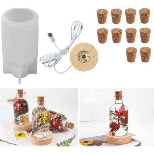 Crystal DIY Epoxy Resin Molds LED Night Light Lamp Holder Bottle Silicone Mold Romantic Home Decoration Dried Flower Display