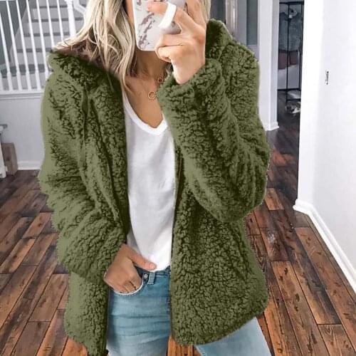 2021 Womens Faux Fur Coat Jacket Hooded Winter Warm O-neck Solid Long Sleeve Ladies Coat Outerwear куртка женская #40