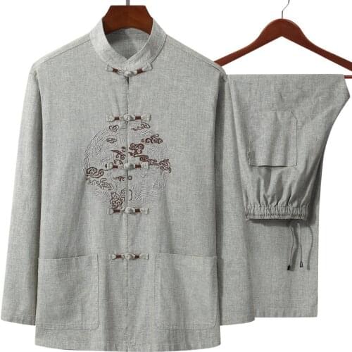 Wu Shu Clothing Long / short Sleeve Shirt+Pant 2Pcs/Set High Quality Cotton Linen 4XL Men Kung Fu Tai Chi Suit vestido chino