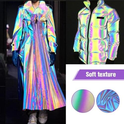 100X140cm Soft Chemical Fiber Colorful Reflective Fabric Rainbow Reflective Fabric for DIY Sewing Clothing Windbreaker Down