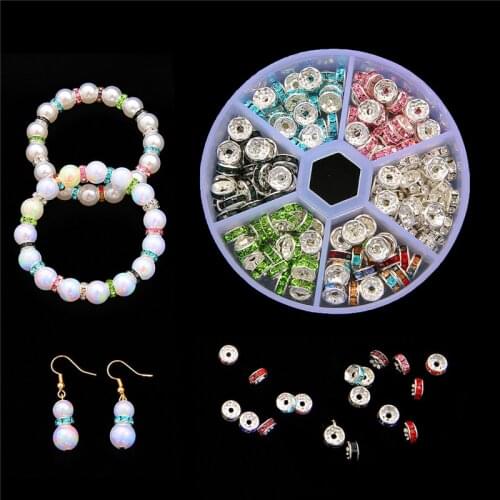 Jewelry Making Kit Rhinestone Rondelles Crystal Bead Loose Spacer Beads Box Set for DIY Bracelet Necklace Earring Accessories