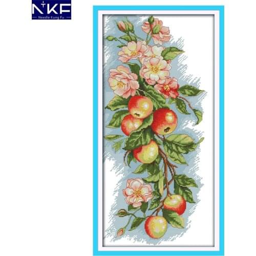 NKF Flowers and apples Pattern Needlework Handmade Cross-stitch Embroidery Kit Chinese Cross Stitch for DIY Christmas Decoration