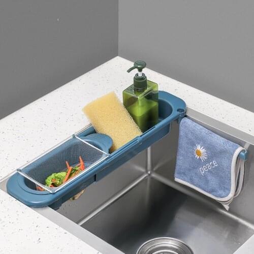 New Telescopic Sink Shelf Kitchen Sink Organizer Soap Sponge Rack Sink Drain Rack Storage Basket Kitchen Kitchen Rotating Tray