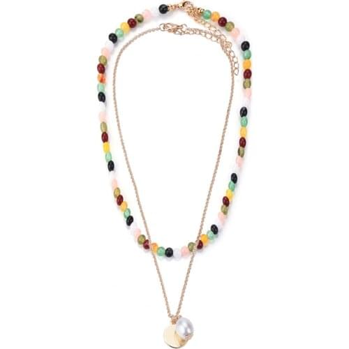 2021 New ZA Necklace Bohemian 2pcs/set Colorful Beaded Flower Choker Necklace for Women Girls Summer Pearl Statement Necklace