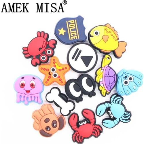 Novelty Cartoon Shoe Charms Accessories Crab Jellyfish Play Police Shoe Buckle Decoration for croc jibz Kids X-mas Party Gifts