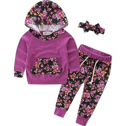 OKLADY Baby Girl Clothes Set Newborn Autumn Infant Girls Floral Clothes Hoodie+ Floral Pant + Bow Headband Winter Outfit 0-2Y