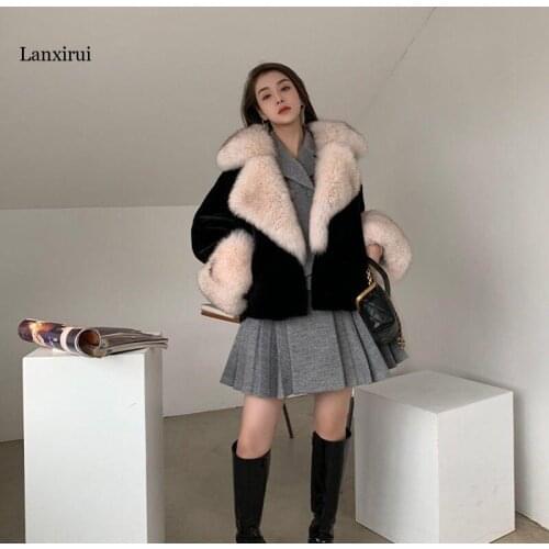 Fur Collar Warm Thicken Lamb Wool Coat Female Winter New Style Fur Thick Mid-Length Fur Granular Velvet Coat Cowhide Buckle Coat