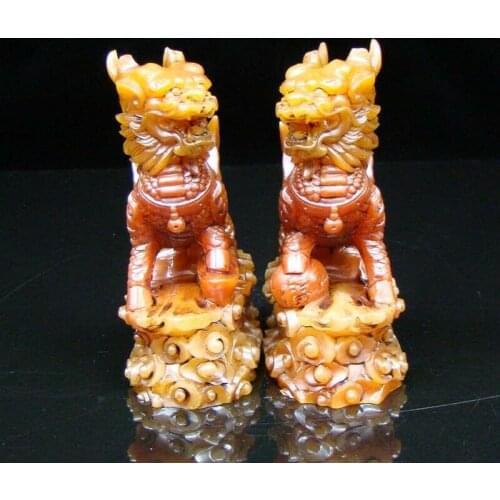 A pair Chinese Shoushan Stone Jade Handmade Carved Statue Lion Exquisite