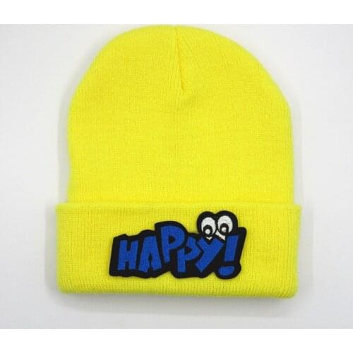 Happy letter embroidery Thicken knitted hat winter warm hat Skullies cap beanie hat for men and women 326