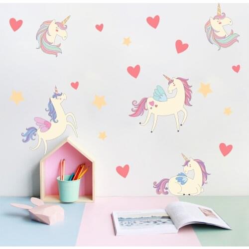 Popular Wall Stickers Lovely Unicorn Wallpaper for Childrens Room Bedroom Background Wall PVC Art Wall Stickers