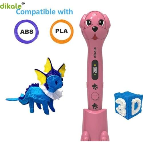 Dikale DIY Magic 3D Printer Printing Pen 1.75mm PLA Filaments Arts Drawing Painting 3D Dog Pens for Kids Birthday Gift