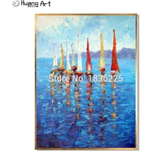 Handmade Modern Abstract Canvas Oil Painting Art for Living Room Decor Hand-Painted Modern Beautiful Boat Seascape Oil Painting