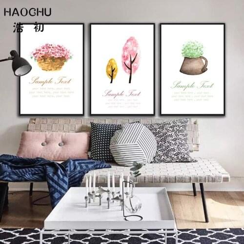 HAOCHU Nordic small fresh pink flowers and trees potted pattern canvas painting wall decoration picture wall stickers art poster