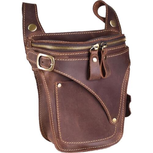 Crazy Horse Leather motorcycle Bag For Men Genuine Leather Belt Bag High Vintage Mens Waist Pack Male Hip Fanny Packs Bag