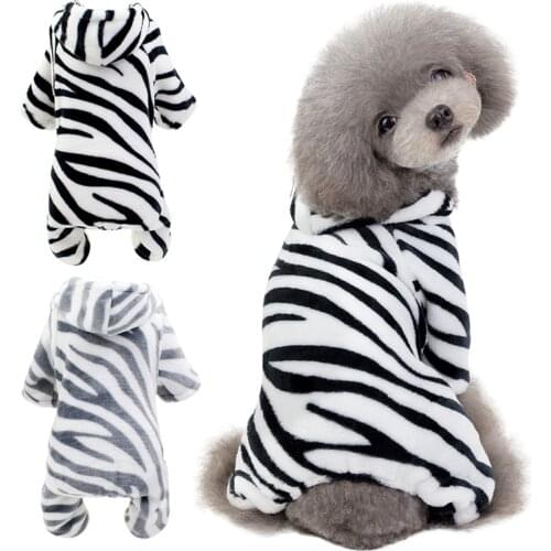 Pet Warm Velvet Clothes Dog Autumn Winter Clothes Jumpsuit 4 Legged Zebra Pattern Rompers Clothes 2 2 2 2 1