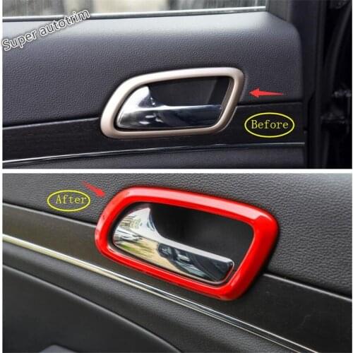 Lapetus Inner Door Handle Pull Bowl Frame Cover Trim ABS Fit For Jeep Grand Cherokee 2011 - 2019 Matte Red Carbon Fiber Style