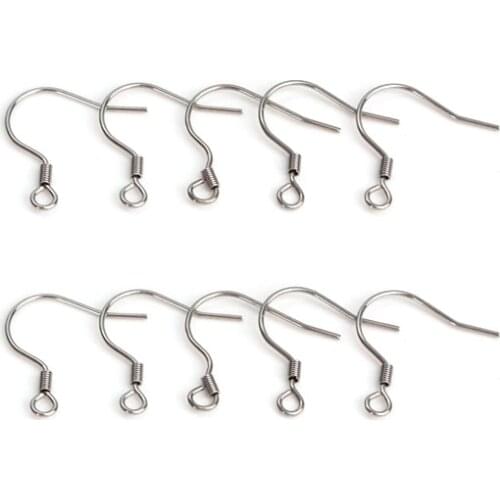 100pcs Stainless Steel Anti Allergies Hook Wire Clasp With Bead Charms Earring Hooks Wires Fit DIY Ear Jewelry Making