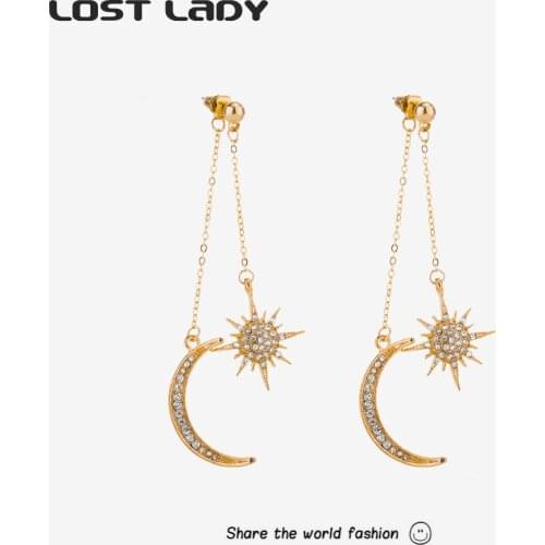 Lost Lady New Arrival Fashion Moon And Star Dangle Drop Earrings Statement Earrings for Women Female Korean Jewelry Gifts