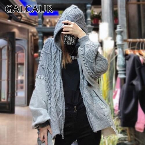GALCAUR Oversized Sweaters For Women V Neck Long Sleeve Loose Pockets Korean Knitted Cardigans Female 2021 Autumn Clothing Tide