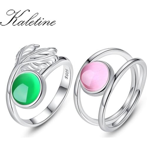 KALETINE 925 Sterling Silver Emerald Rings for Women Leaf Pink Green Topaz Agate Bizuteria Emerald Retro Jade Gemstone Ring