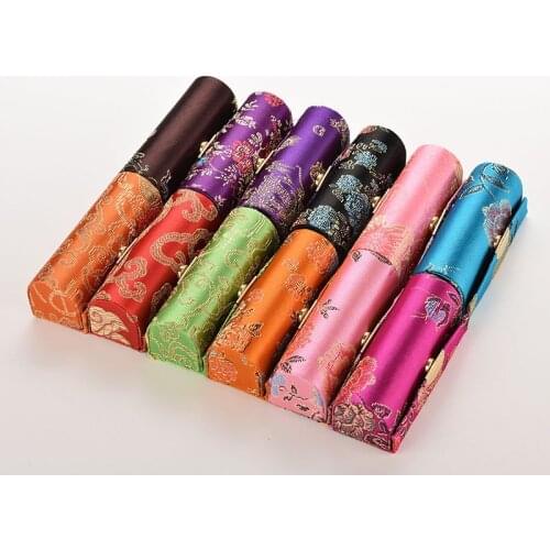 1Pc Lipstick Case Retro Embroidered Fashion Holder Flower Design With Mirror Jewelry Packaging Box