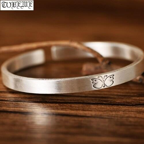 100% 999 Silver Butterfly Bangle Tibetan Bangle Pure Silver the Buddhist Heart Sutra Cuff Bracelet Good Luck Women Bangle