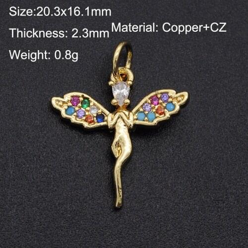 20x16mm 100% CZ Zircon DIY Jewelry Rainbow Angel Charm Pendant Wholesale Jewellery Accessories Jewellwery Finding Supplies