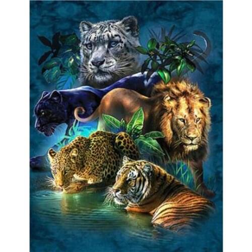 Full Square Diamond 5D DIY Diamond Painting "Tiger Lion Leopard" 3D Embroidery Cross Stitch Rhinestone Painting DecorXN1497