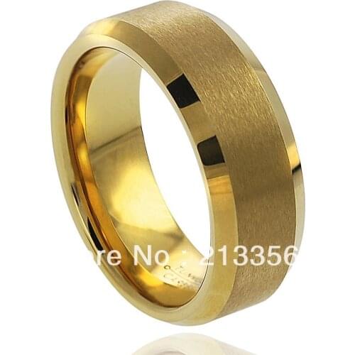 Free Shipping Buy Cheap Price Discount Sales USA HOT Selling 8MM Men&Womens New Golden Brushed Beveled Tungsten Wedding Rings