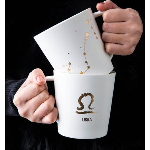Big capaticy 12 constellations ceramic mug super high quality procelain lovers coffee milk cup white color