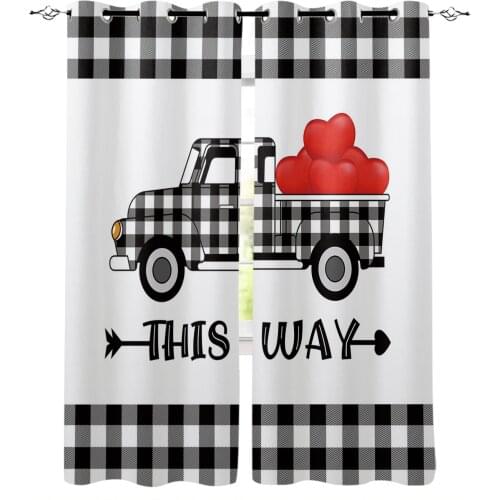 Heart Arrow Black And White Plaid Car Blackout Curtains For Kitchen Bedroom Kids Room Window Treatment Curtains for Living Room