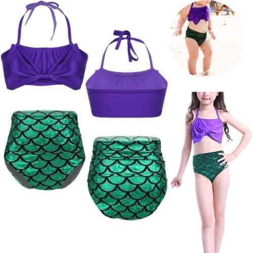 Kids Girls Beachwear Sets Tankini Mermaid Swimsuit Swimwear Bathing Suit Set Halter Tops with Bottoms for Swimming Outfits