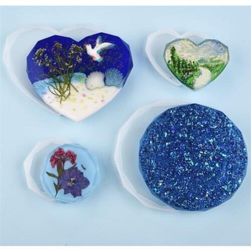 DIY Round Love Heart Coaster Resin Mold Epoxy UV Square Rectangle Shape Coaster Silicone Mold Resin Craft Home Decoration