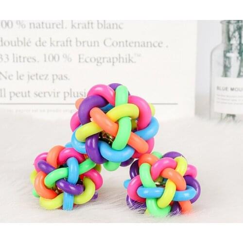 Cat Dog Pet Toy Ball Colorful Bell Woven Ball Funny Pet Interactive Training Toy Bell Ball Rainbow Rubber Pet Supplies