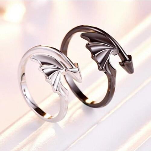 Ins Angel Devil Wing Ring for Men Women Trendy Black and White Wings Couple Matching Rings Couple Christmas Valentines Day Gift