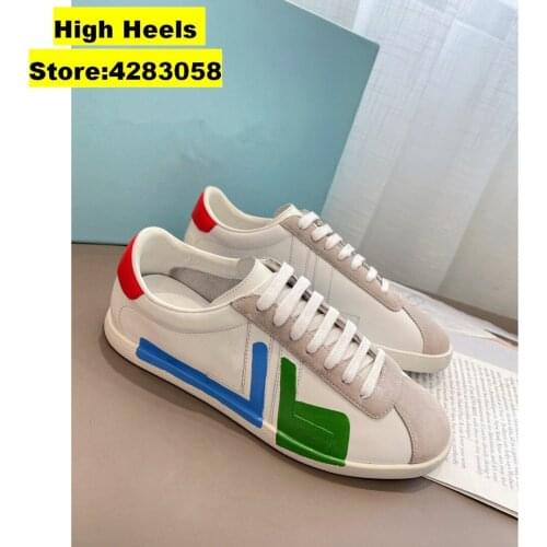 RunWay Casual Designer Women Shoes Trainer White Genuine Leather Patchwork Lace Up Thick Sole Casual Shoes Bumper Sneakers Boots