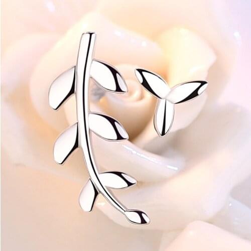 925 Sterling Silver Fashion Tree Leaf Asymmetrical Stud Earrings For Women Fashion Jewelry Accessories Gift S-E186
