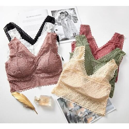 Underwear Women Sexy Bra V-Back One Piece Wrap Chest No Steel Ring Sports Vest Breathable Lace Thin Bralette Crop Top Push Up