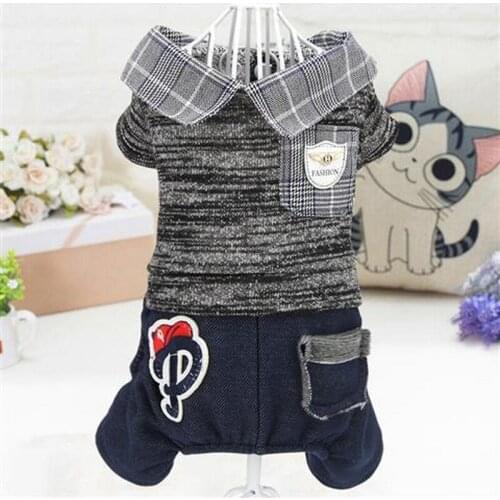 Dog clothes for autumn winter cat dog Four-legged Jumpsuits fashion grid brushed sweater teddy french bulldog Pomeranian
