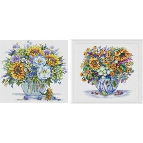 Sunflower vase patterns counted 11CT 14CT 18CT Cross Stitch Sets DIY Chinese Cross-stitch Kits Embroidery Needlework