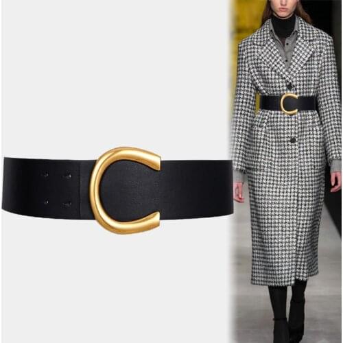 Big Metal Buckle Cow Leather Waist Belt Women Girl Strap Vintage Luxury Wide Solid cowskin Waistbands For Shirt Dress Decorate