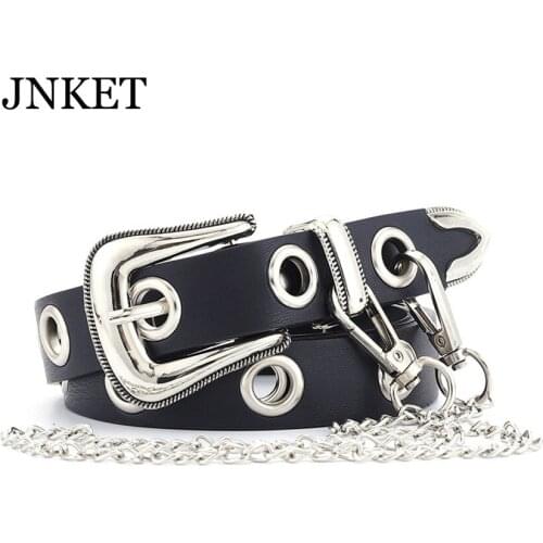 JNKET New Fashion Womens Punk Pin Buckle Belt PU Leather Waist Strap Leisure Waist Belt Jeans Rock Belt Chain Waistband